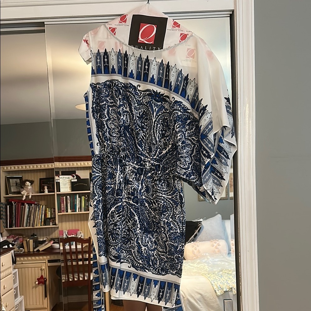 BCBGMaxAzria Blue and White Asymmetrical Dress